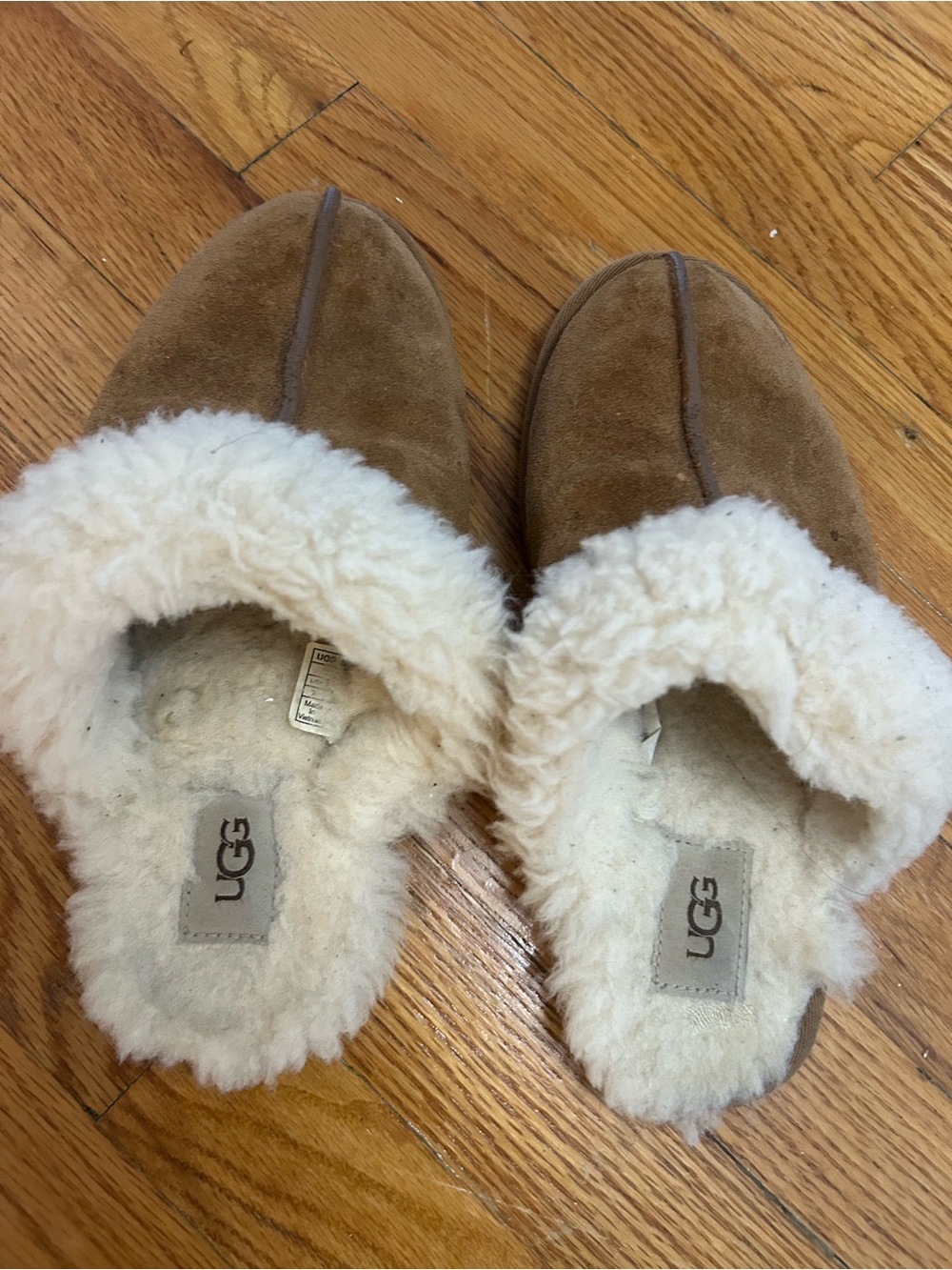 UGG Chestnut Suede Shearling Slide Slippers with Cream Lining size USA 7